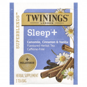 Twinings, Superblends, Melatonin, травяной чай с ромашкой, корицей и ванилью, без кофеина, 16 чайных пакетиков, 24 г (0,85 унции) в Москве - eco-herb.ru | фото