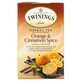 Twinings, травяной чай, апельсин и корица, без кофеина, 20 чайных пакетиков в индивидуальной упаковке, 40 г (1,41 унции) - описание