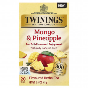 Twinings, Травяной чай, манго и ананас, без кофеина, 20 чайных пакетиков, 48 г (1,69 унции) - описание