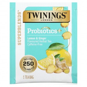 Twinings, Травяной чай со вкусом пробиотиков, лимон и имбирь, без кофеина, 18 чайных пакетиков, 0,95 унции (27 г) в Москве - eco-herb.ru | фото