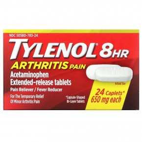 Tylenol, 8 HR Arthritis Pain, обезболивающее, лихорадочное средство, 650 мг, 24 капсулы - описание | фото