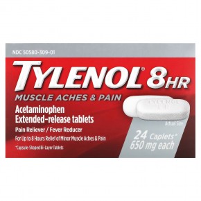 Tylenol, 8 HR Muscle Aches & Pain, Acetaminophen Pain Reliever Fever Reducer, 650 mg, 24 Caplets в Москве - eco-herb.ru | фото