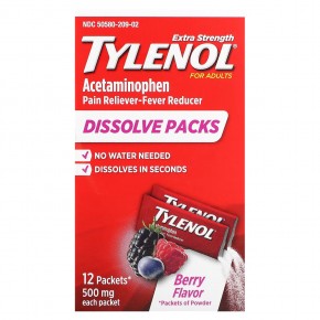 Tylenol, Extra Strength Acetaminophen Dissolve Packs  for Adults, Berry Flavor, 500 mg, 12 Packets of Powder в Москве - eco-herb.ru | фото