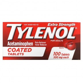 Tylenol, Extra Strength Acetaminophen, Pain Reliever Fever Reducer For Adults, 500 mg, 100 Coated Tablets в Москве - eco-herb.ru | фото