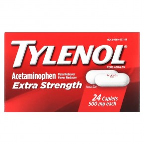 Tylenol, Extra Strength, ацетаминофен, обезболивающее, средство для снижения температуры для взрослых, 500 мг, 24 капсулы в Москве - eco-herb.ru | фото