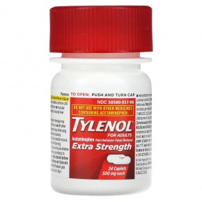 Tylenol, Extra Strength, ацетаминофен, обезболивающее, средство для снижения температуры для взрослых, 500 мг, 24 капсулы в Москве - eco-herb.ru | фото