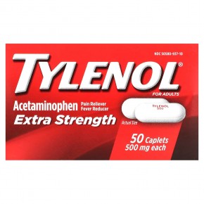 Tylenol, Extra Strength, ацетаминофен, обезболивающее, средство для снижения температуры для взрослых, 500 мг, 50 капсул в Москве - eco-herb.ru | фото