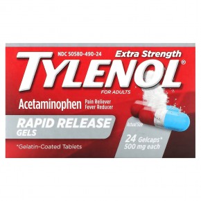 Tylenol, Гели с быстрым высвобождением, ацетаминофен повышенной силы для взрослых, 500 мг, 24 капсулы в Москве - eco-herb.ru | фото