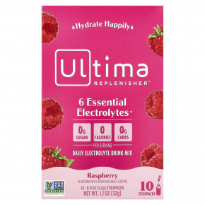 Ultima Replenisher, 6 Essential Electrolytes, ежедневная смесь для приготовления электролитов, малина, 10 пакетиков по 3,2 г (0,11 унции) в Москве - eco-herb.ru | фото