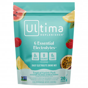 Ultima Replenisher, 6 Essential Electrolytes, ежедневная смесь для приготовления электролитов, тропическая добавка, 20 пакетиков, 69 г (2,4 унции) - описание | фото