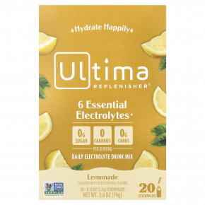 Ultima Replenisher, смесь для приготовления электролитического напитка, со вкусом лимонада, 20 стиков, 3,7 г (0,13 унции) каждый в Москве - eco-herb.ru | фото