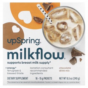 UpSpring, Milkflow, смесь для приготовления напитка, с шоколадным вкусом, 16 пакетиков по 15 г в Москве - eco-herb.ru | фото