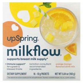UpSpring, Смесь для напитков Milkflow, апельсин и манго`` 16 пакетиков по 10 г в Москве - eco-herb.ru | фото