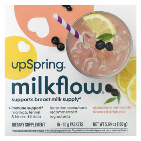 UpSpring, Смесь для напитков Milkflow, бузинный лимонад, 16 пакетиков по 10 г - описание | фото