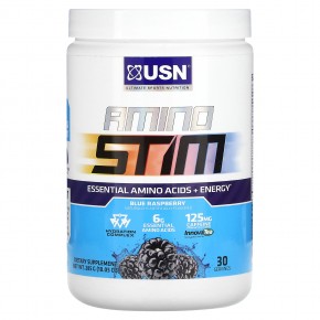 USN, Amino Stim, незаменимые аминокислоты и энергия, голубая малина, 285 г (10,05 унции) в Москве - eco-herb.ru | фото