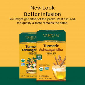 VAHDAM India, Infusions, куркума и ашваганда, без кофеина, 18 пакетиков для заваривания, 32,4 г (1,14 унции) в Москве - eco-herb.ru | фото