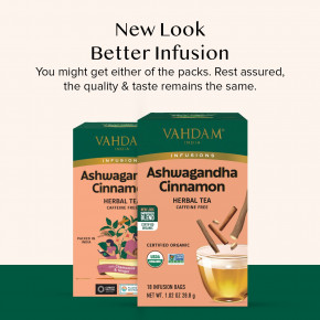 VAHDAM India, Infusions, травяной чай, ашваганда и корица, без кофеина, 18 пакетиков для заваривания, 28,8 г (1,02 унции) в Москве - eco-herb.ru | фото