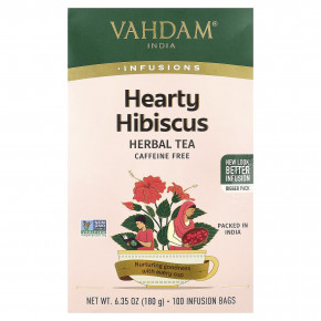 VAHDAM India, Infusions, травяной чай, гибискус, без кофеина, 100 пакетиков для заваривания, 180 г (6,35 унции) - описание | фото
