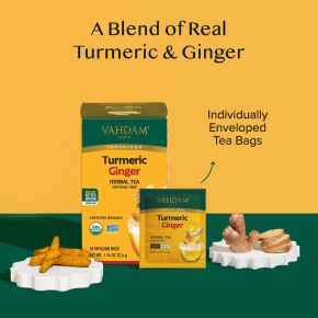 VAHDAM India, Infusions, травяной чай, куркума и имбирь, без кофеина, 18 пакетиков для заваривания, 32,4 г (1,14 унции) в Москве - eco-herb.ru | фото