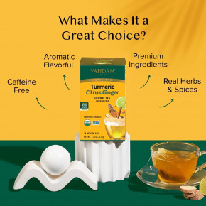 VAHDAM India, Infusions, травяной чай, куркума и имбирь, без кофеина, 18 пакетиков для заваривания, 32,4 г (1,14 унции) в Москве - eco-herb.ru | фото