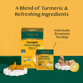 VAHDAM India, Infusions, травяной чай, куркума и имбирь, без кофеина, 18 пакетиков для заваривания, 32,4 г (1,14 унции) в Москве - eco-herb.ru | фото