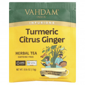 VAHDAM India, Infusions, травяной чай, куркума и имбирь, без кофеина, 18 пакетиков для заваривания, 32,4 г (1,14 унции) в Москве - eco-herb.ru | фото