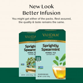 VAHDAM India, Infusions, травяной чай, мята колосистая, без кофеина, 100 пакетиков для заваривания, 120 г (4,23 унции) в Москве - eco-herb.ru | фото