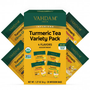 VAHDAM India, Infusions, травяной чай, набор из куркумы, без кофеина, 20 пакетиков для заваривания, 36 г (1,27 унции) в Москве - eco-herb.ru | фото