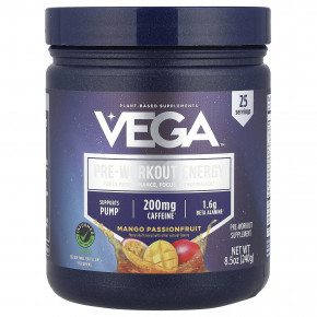 Vega, Pre-Workout Energy, манго и маракуйя, 240 г (8,5 унции) - описание | фото