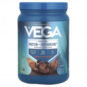 Vega, Premium, Protein + Supergreens™, протеиновая добавка с зеленью, сливочный шоколад, 510 г (1 фунт 2 унции) - подробнее Vega, Premium, Protein + Supergreens™, протеиновая добавка с зеленью, сливочный шоколад, 510 г (1 фунт 2 унции) - описание