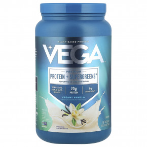 Vega, Premium, Protein + Supergreens™, со вкусом ванили, 760 г (1 фунт 10,8 унции) - описание | фото