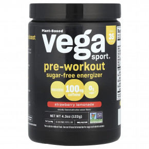 Vega, Sport®, предтренировочное средство без сахара, клубничный лимонад, 122 г (4,3 унции) - описание | фото