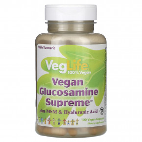 VegLife, Vegan Glucosamine Supreme, с МСМ и гиалуроновой кислотой, 120 веганских капсул в Москве - eco-herb.ru | фото