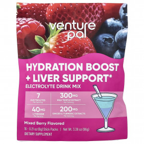 Venture Pal, Hydration Boost + поддержка печени, смесь для приготовления электролитического напитка, со вкусом ягодного ассорти, 16 пакетиков-стиков по 6 г (0,21 унции) в Москве - eco-herb.ru | фото