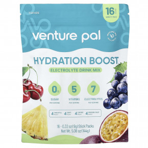 Venture Pal, Hydration Boost, смесь для приготовления электролитического напитка, ассорти вкусов, 16 пакетиков по 9 г (0,32 унции) - описание