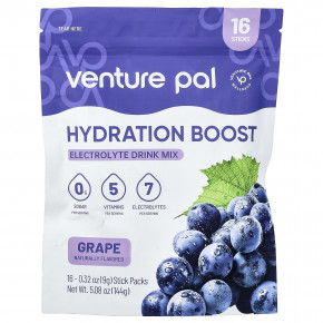 Venture Pal, Hydration Boost, смесь для приготовления электролитического напитка, со вкусом винограда, 16 пакетиков по 9 г (0,32 унции) - описание