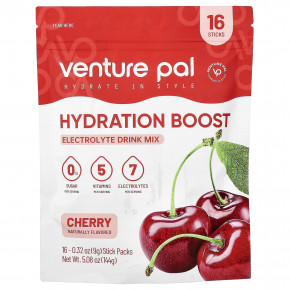 Venture Pal, Hydration Boost, смесь для приготовления электролитического напитка, вишня, 16 стиков по 9 г (0,32 унции) - описание