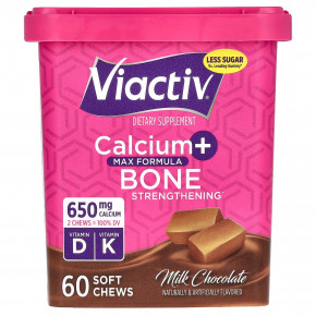 Viactiv, Calcium + Bone Strength, Max Formula, со вкусом молочного шоколада, 60 жевательных таблеток в Москве - eco-herb.ru | фото