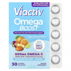 Viactiv, Omega Boost®, жевательные мармеладки, цитрусовая страсть, 600 мг, 30 жевательных таблеток в Москве - eco-herb.ru | фото