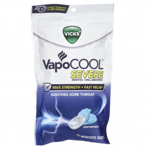 Vicks, VapoCool ™ Severe, максимальная сила действия, Winterfrost, 45 лечебных капель - описание | фото