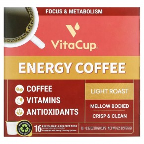 VitaCup, Energy Coffee, легкая обжарка, 16 чашек по 11 г (0,39 унции) - описание