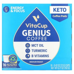 VitaCup, Genius Coffee, средней темной обжарки, 16 капсул по 10 г (0,35 унции) в Москве - eco-herb.ru | фото