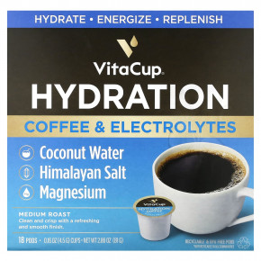 VitaCup, Hydration, кофе и электролиты, средней обжарки, 18 капсул по 4,5 г (0,16 унции) - описание | фото