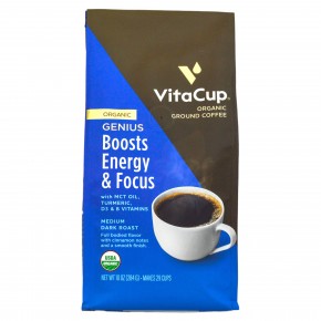 VitaCup, Genius, органический кофе, молотый, средне-темная обжарка, 284 г (10 унций) в Москве - eco-herb.ru | фото