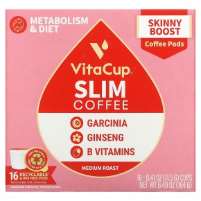 VitaCup, Slim Coffee, средней темной обжарки, 16 капсул по 10 г (0,35 унции) в Москве - eco-herb.ru | фото