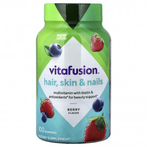 VitaFusion, жевательные таблетки для волос, кожи и ногтей, со вкусом ягод, 100 жевательных таблеток - описание | фото