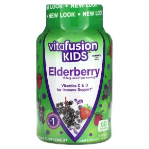 VitaFusion, Kids, Elderberry Gummies, For Ages 4+, Natural Very Berry, 60 Gummies в Москве - eco-herb.ru | фото