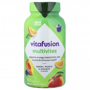 VitaFusion, Multivites, жевательные таблетки, со вкусом ягод, персика и апельсина, 150 жевательных таблеток - описание | фото