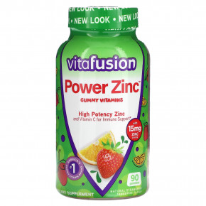 VitaFusion, Power Zinc, жевательные витамины, с натуральным вкусом клубники и мандарина, 90 жевательных таблеток - описание | фото
