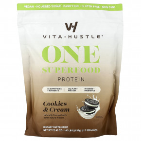 VitaHustle, One Superfood Protein, протеин из суперфудов, печенье и сливки, 637 г (1,40 фунта) - подробнее VitaHustle, One Superfood Protein, протеин из суперфудов, печенье и сливки, 637 г (1,40 фунта) - описание